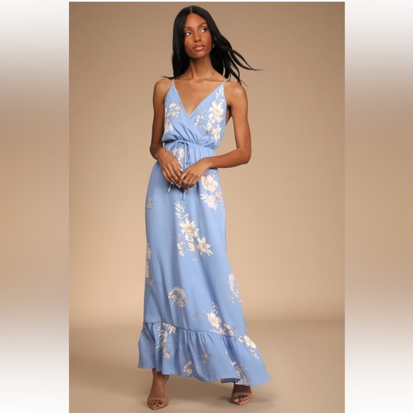 Lulus new with tags long floral blue dress perfect for vacation - Picture 3 of 7
